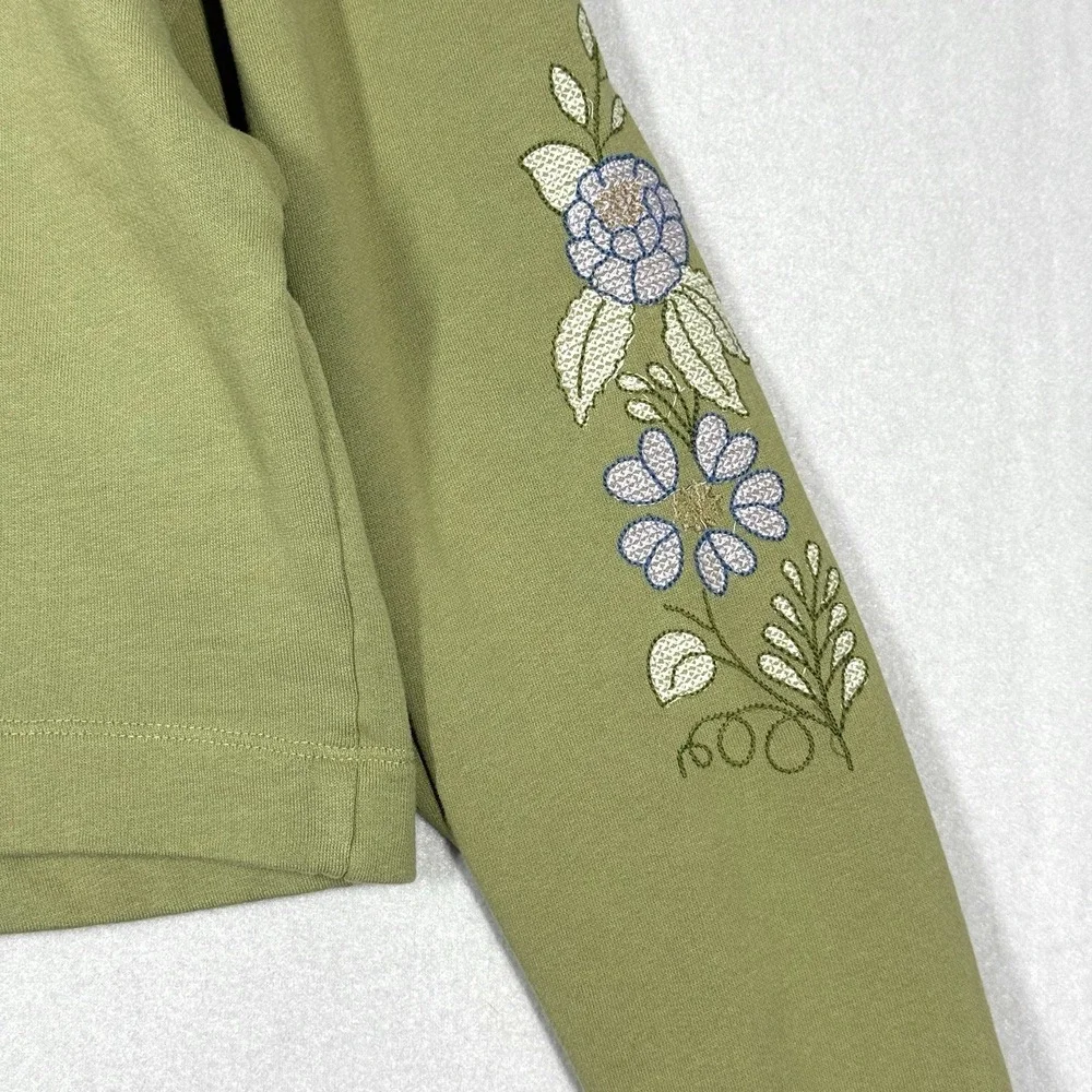 Anthropologie Top Womens Medium Floral Embroidered Sweatshirt Boxy Cropped Boho - Picture 7 of 12